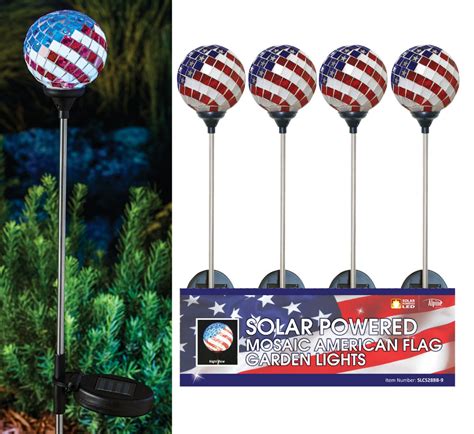 red white and blue solar stake lights